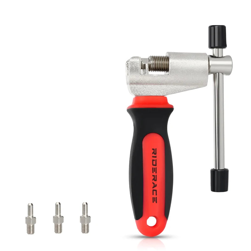 Bicycle chain breaker tool with spare replacement drive pins