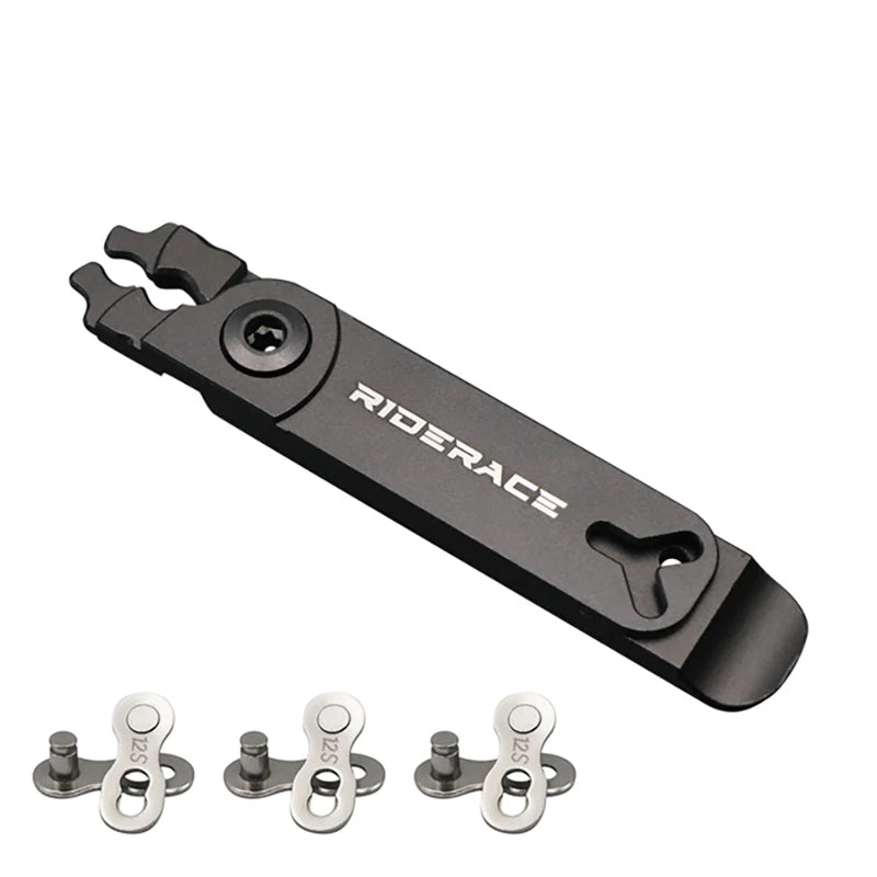 Close-up of bike chain quick link pliers for 12 speed