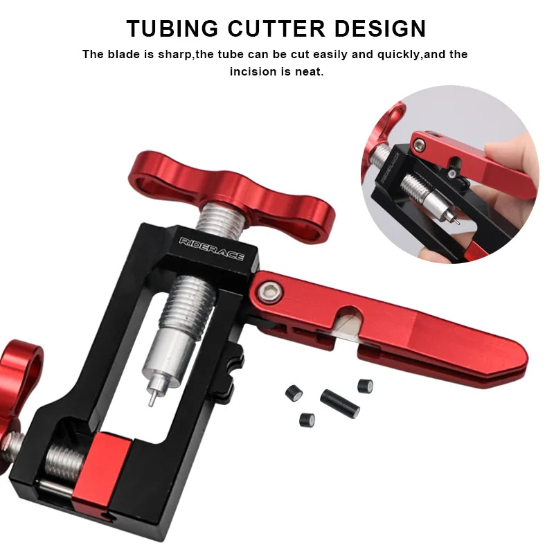 Hydraulic brake hose cutter for clean square cuts