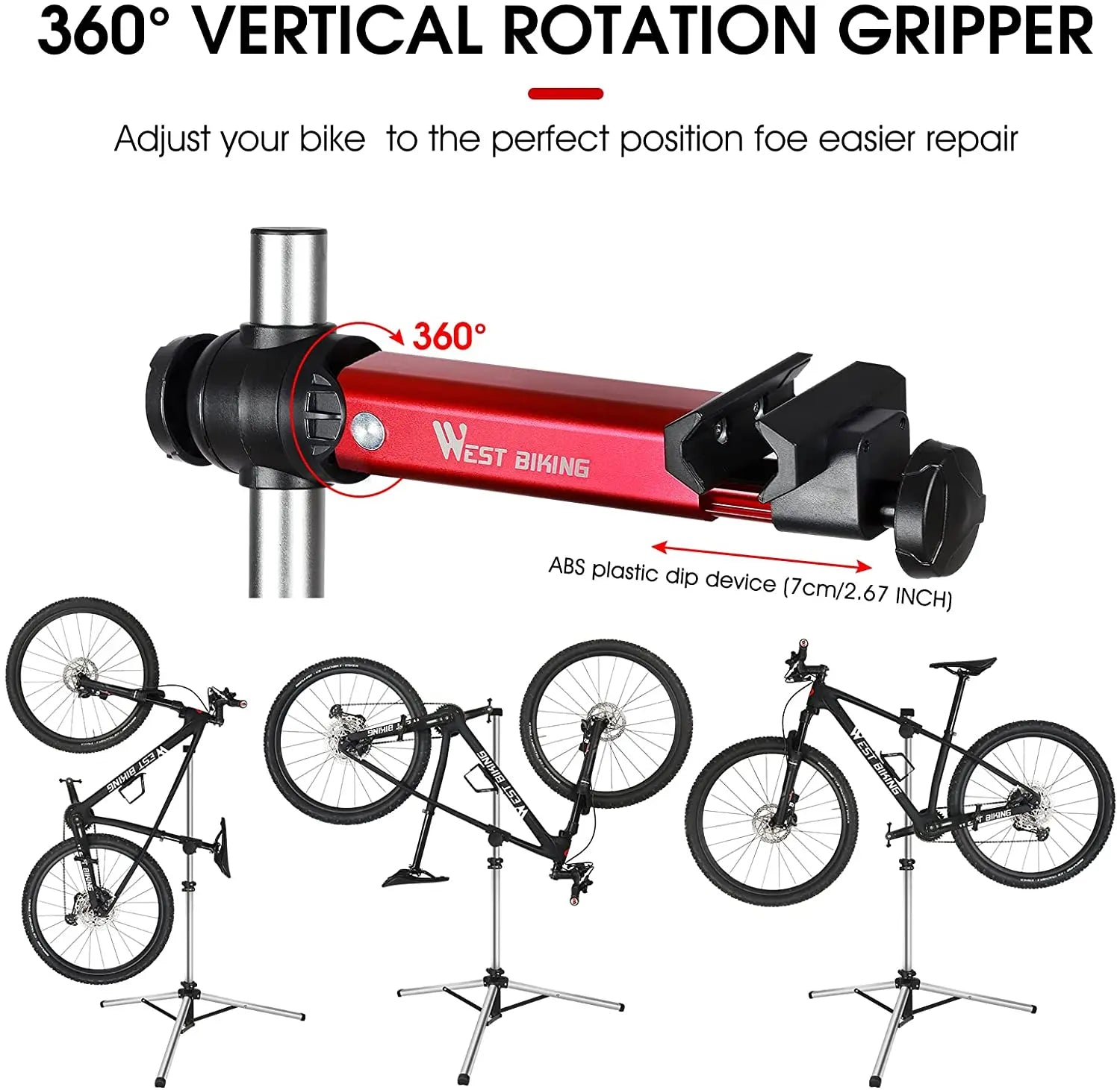 360 degree rotating clamp on bike repair stand
