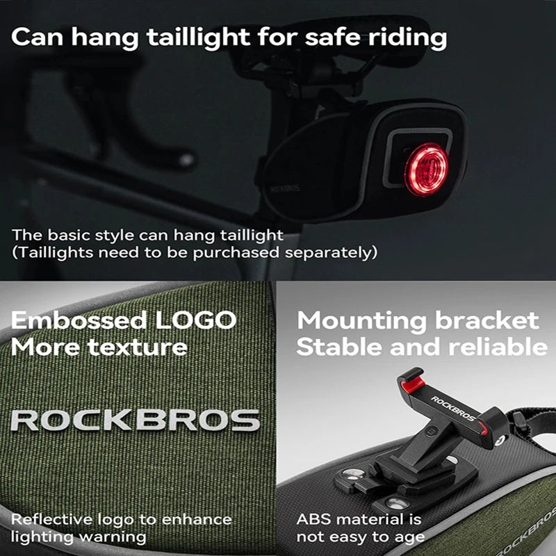 Bike saddle bag mounted under seat showing strap attachment points