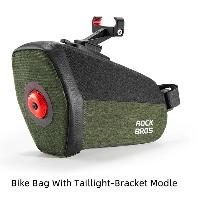 Bike saddle bag side view with rear light attached