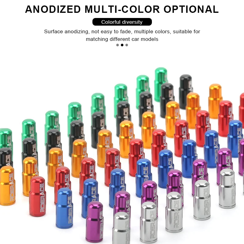 Full range of anodised aluminium bike valve caps showing all colour options