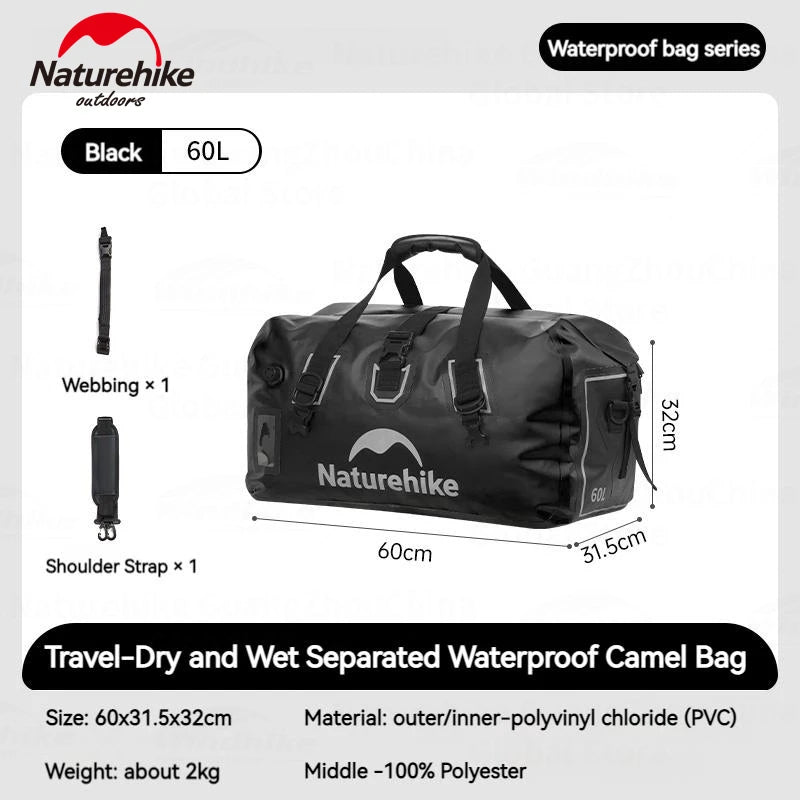 Black 60L waterproof duffel dry bag