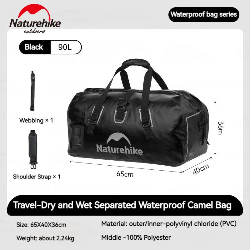 Black 90L waterproof duffel dry bag