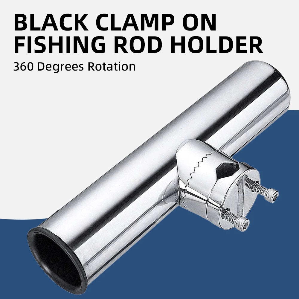 360-degree adjustable black clamp-on stainless steel fishing rod holder for boats and kayaks