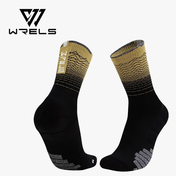 Black and gold athletic crew socks pair