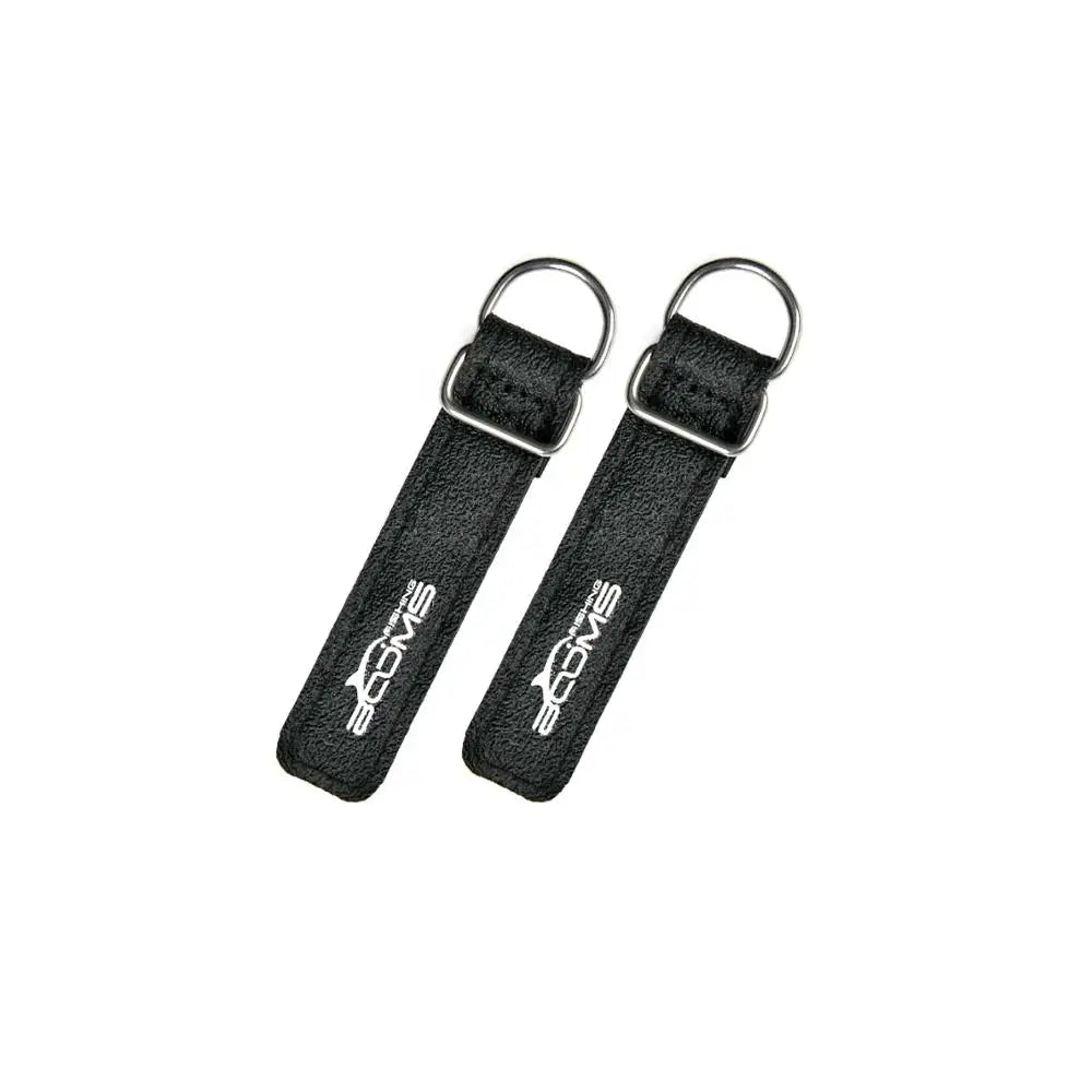 Two black neoprene fishing rod straps designed for travel and storage protection