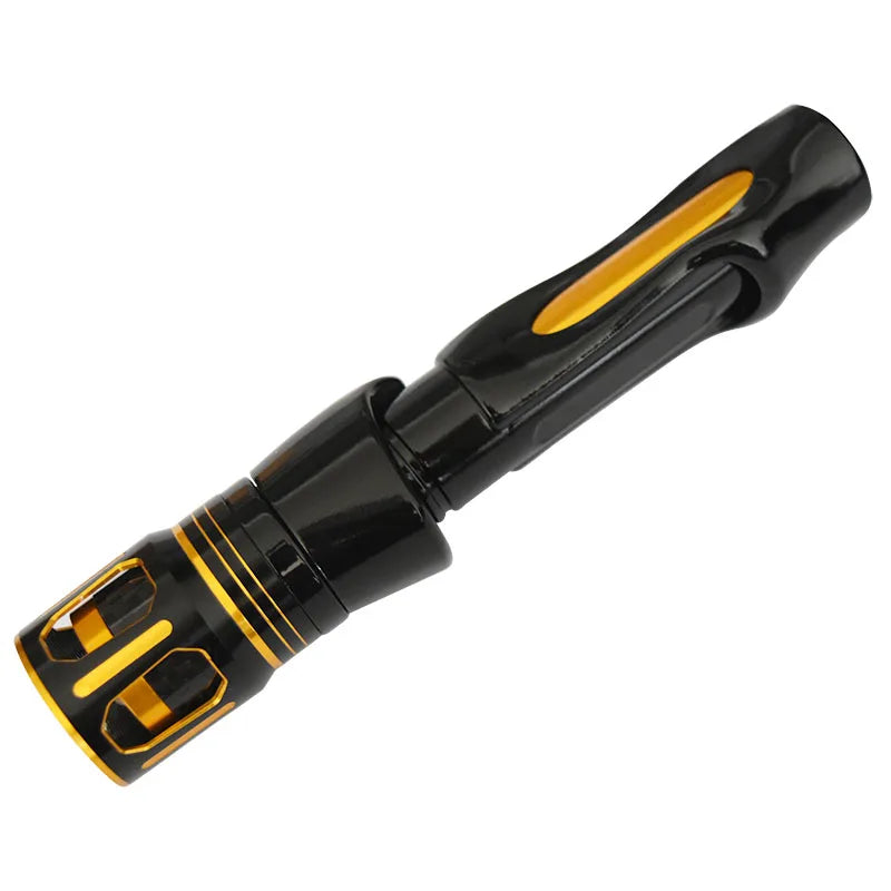 Black spinning rod reel seat with yellow accent for lightweight and corrosion-resistant fit