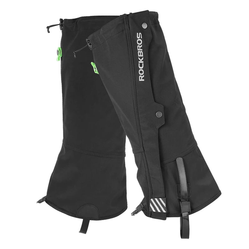 Black tramping gaiters rear view with zip closure
