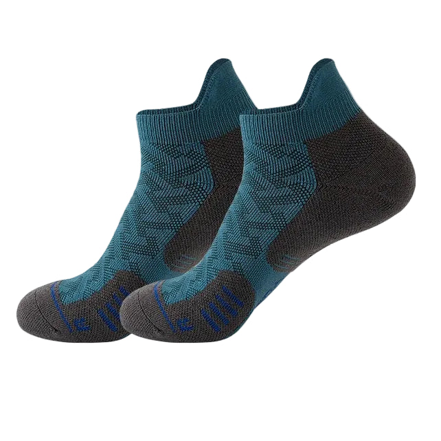 Three pairs blue ankle compression sports socks