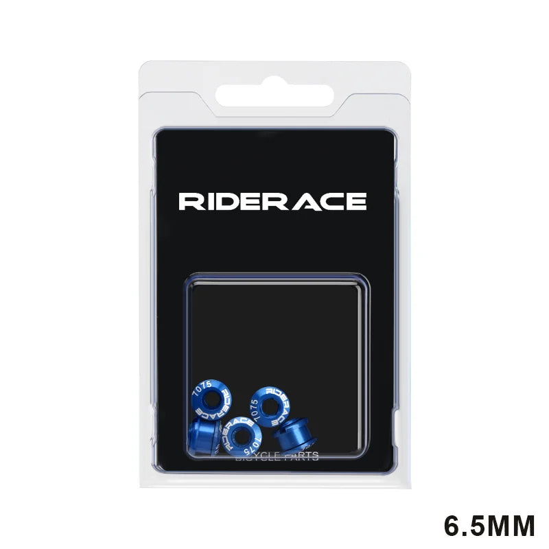 Blue anodised bicycle chainring bolts packaged set 6.5mm