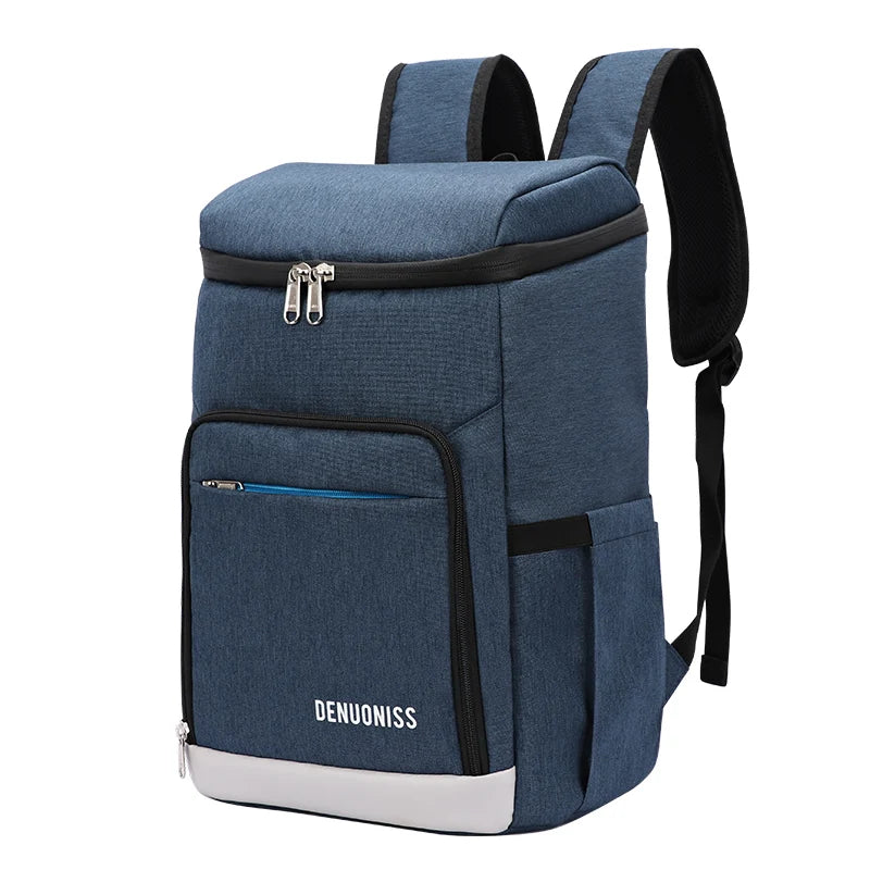 Blue insulated cooler backpack front view