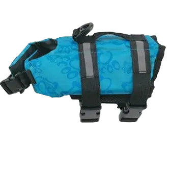 Blue dog flotation vest with top rescue handle