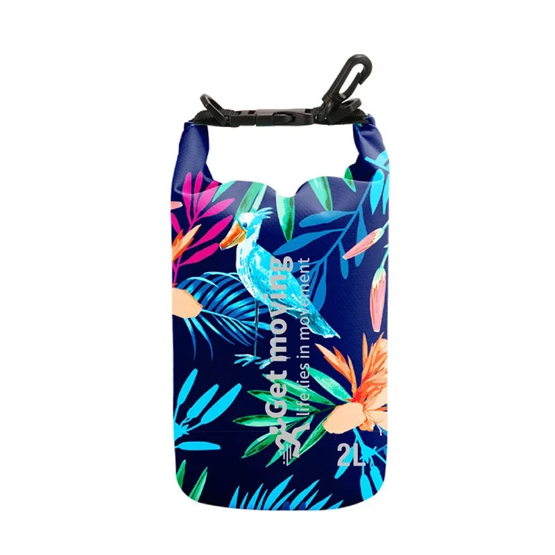 Blue floral printed waterproof dry bag