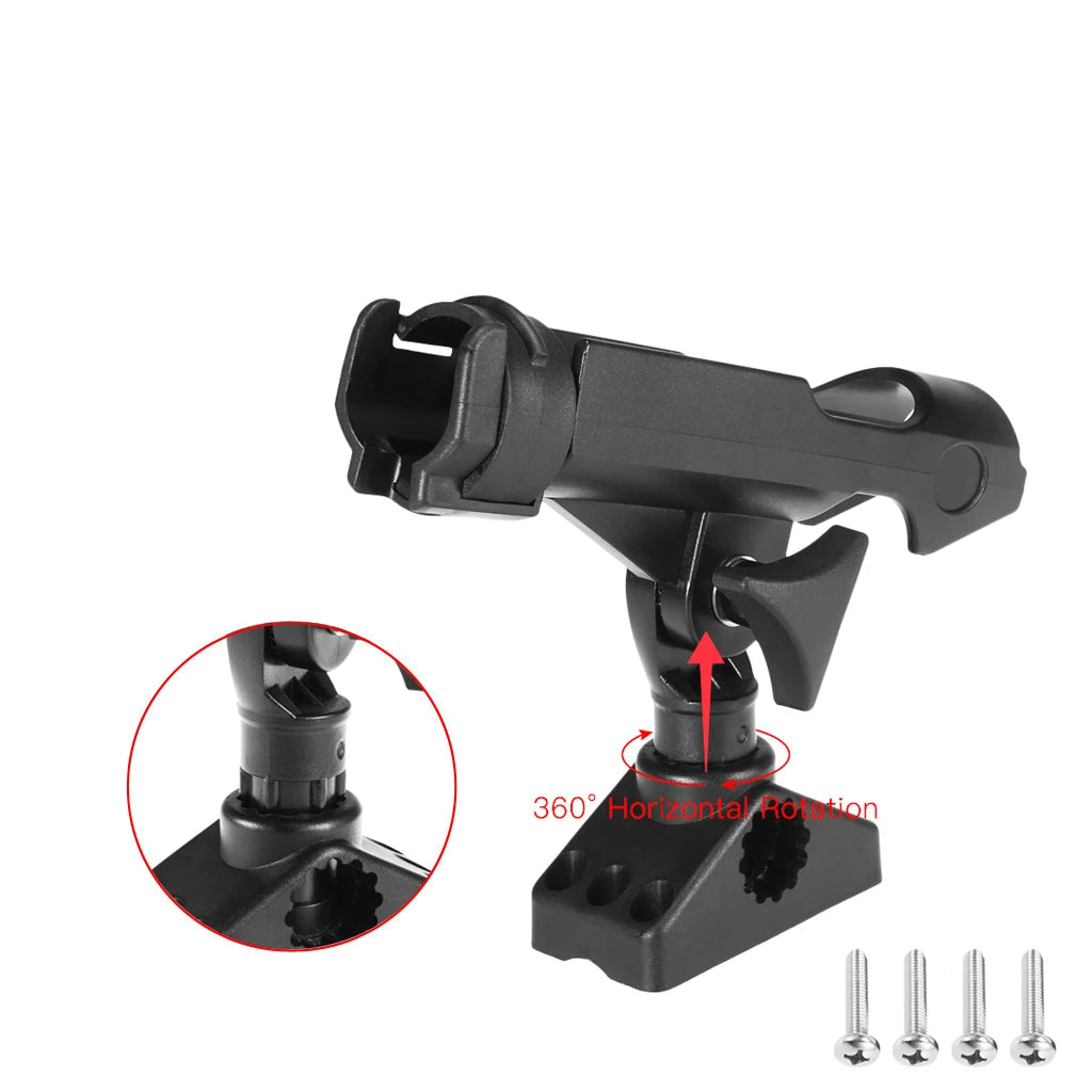 Adjustable fishing rod holder with tilt control and included stainless mounting screws for kayak or boat