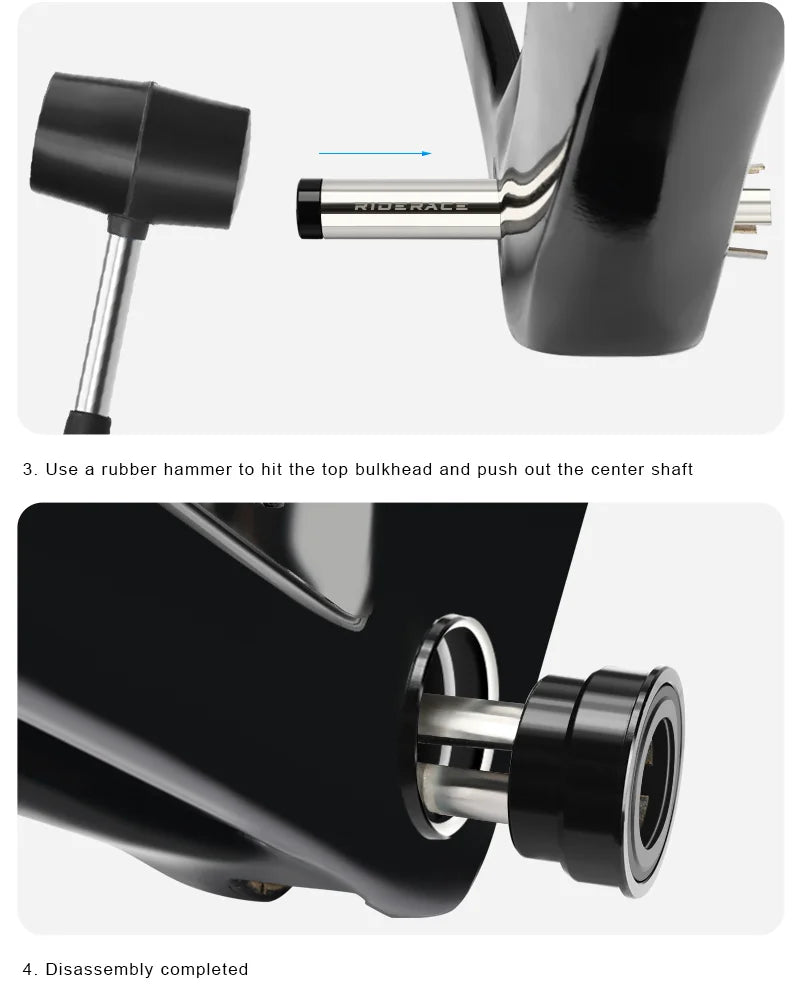 Bottom bracket bearing removal tool positioned inside bike frame
