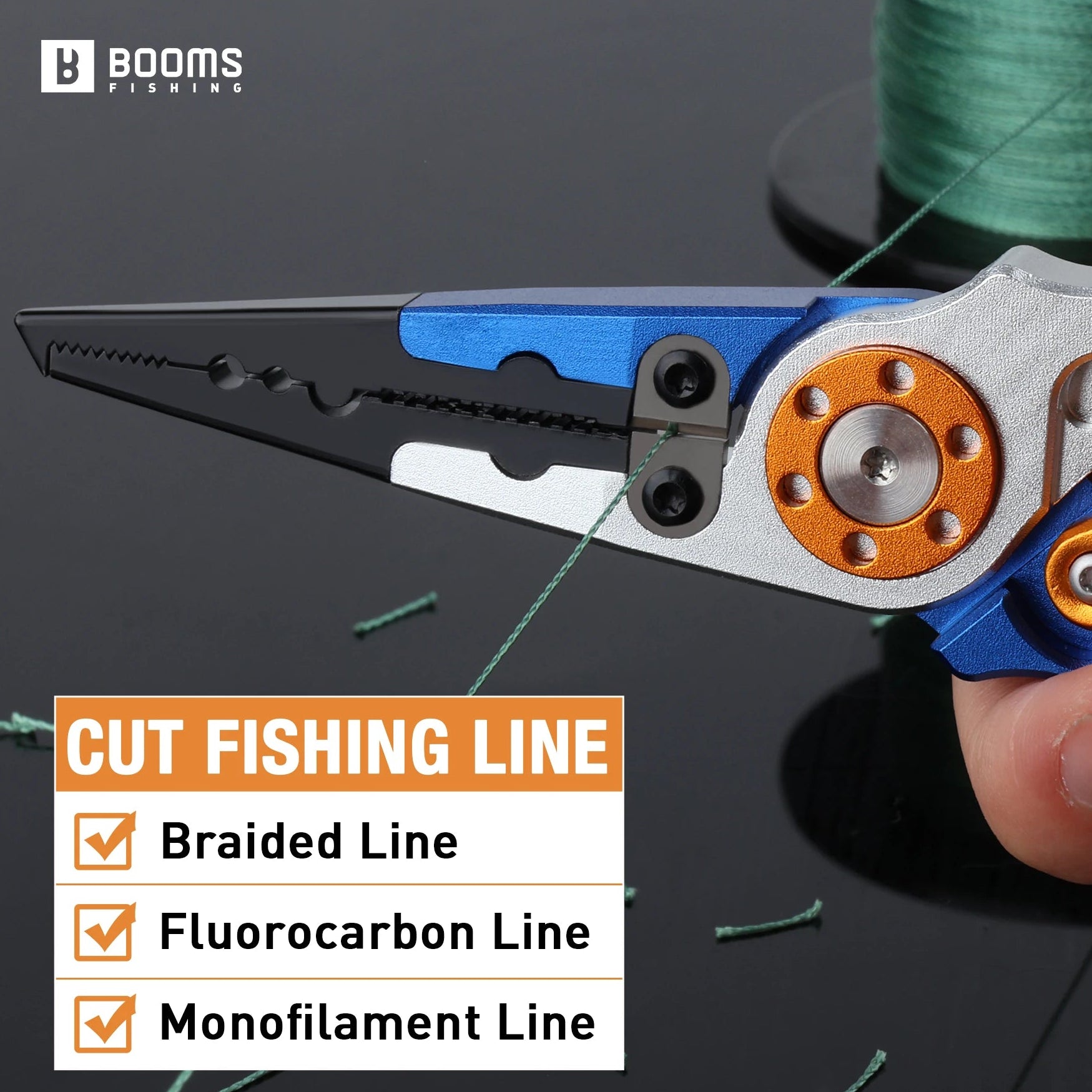 Fishing pliers cutting braided fishing line with built in cutter