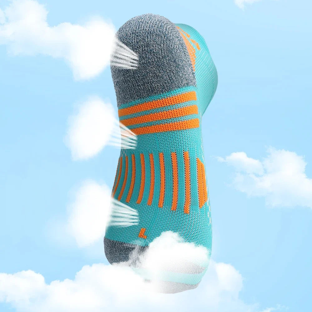 Blue breathable athletic ankle socks with mesh panels