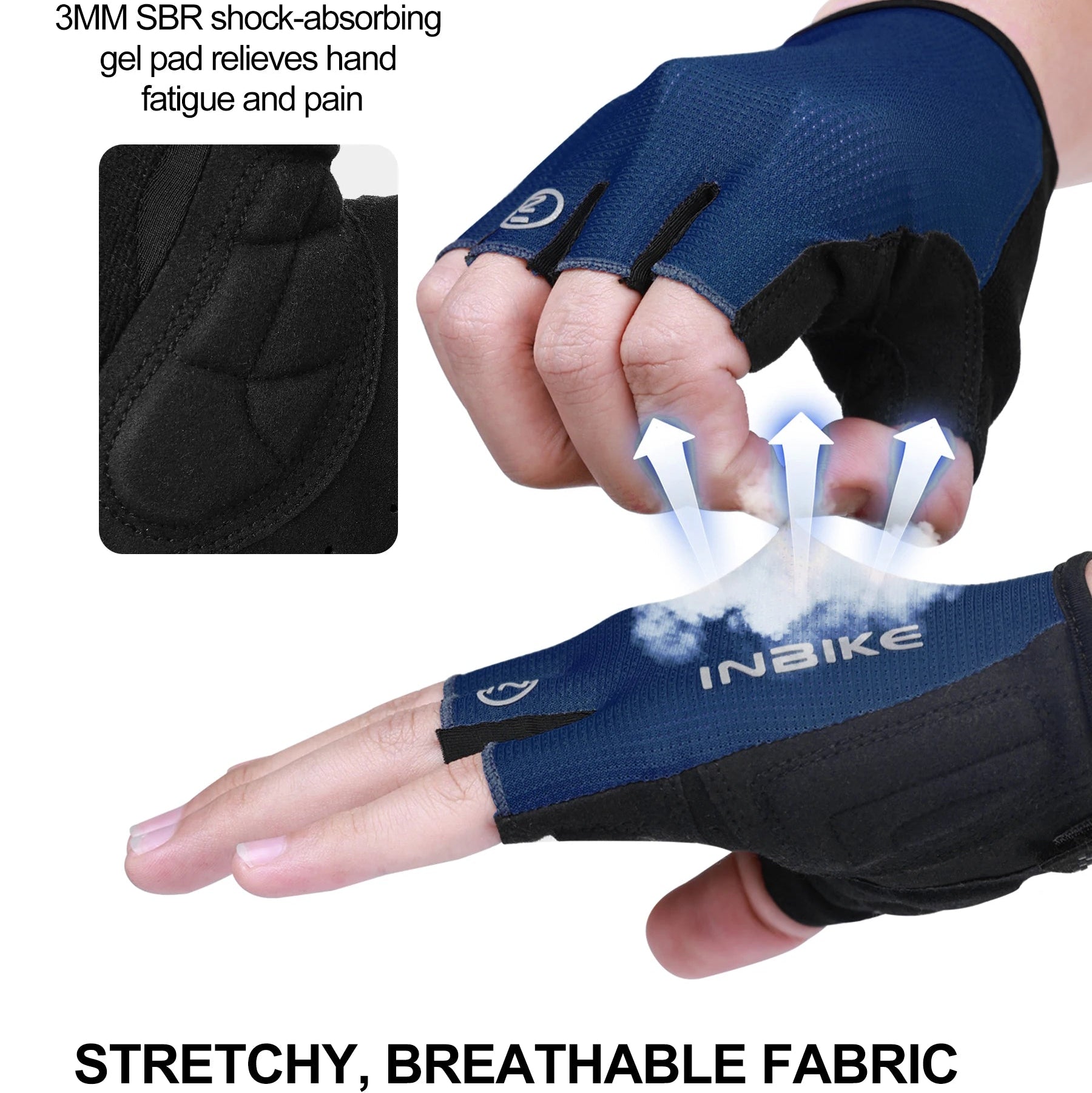 reathable stretch fabric on fingerless cycling gloves