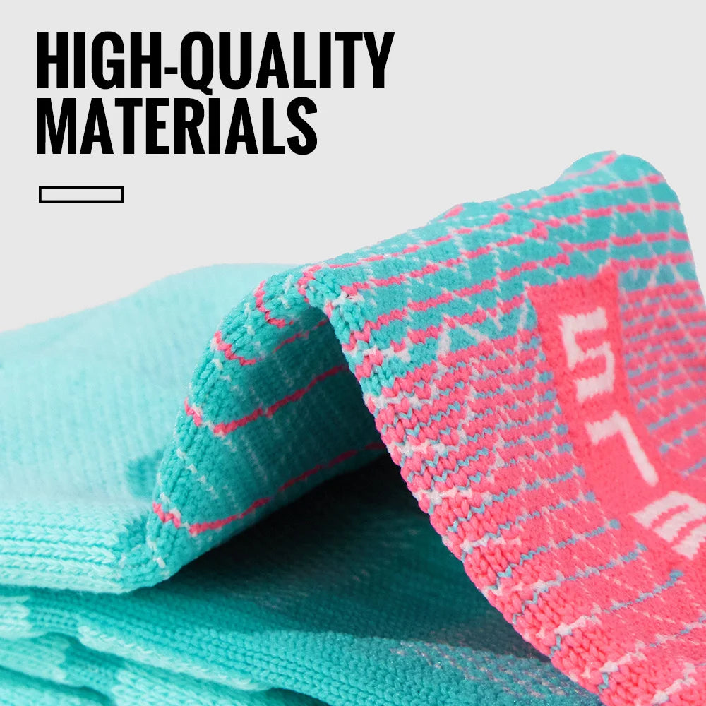 Athletic crew socks showing breathable knit fabric