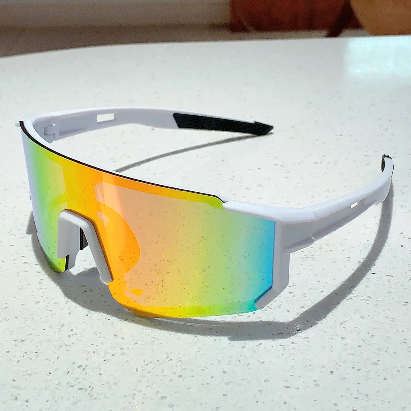 BUYUTEEN white frame sport goggles with gold mirror UV400 lens and wide field view