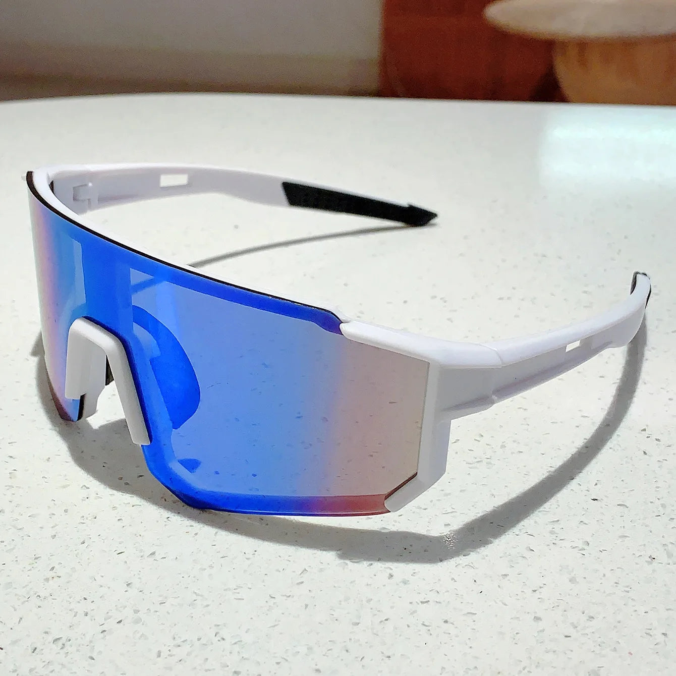 BUYUTEEN B6551 blue mirror goggles with white frame and full-wrap protective lens