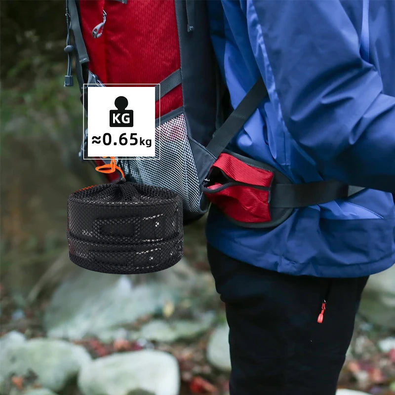 Compact camping cookware set packed in backpack