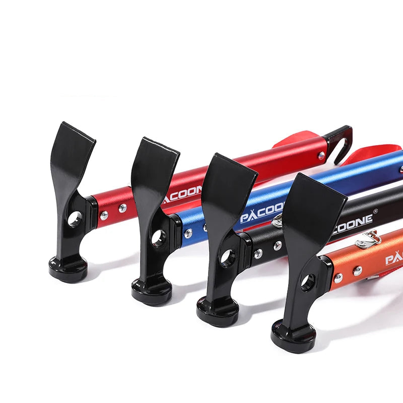 Blue and orange camping hammers lined up