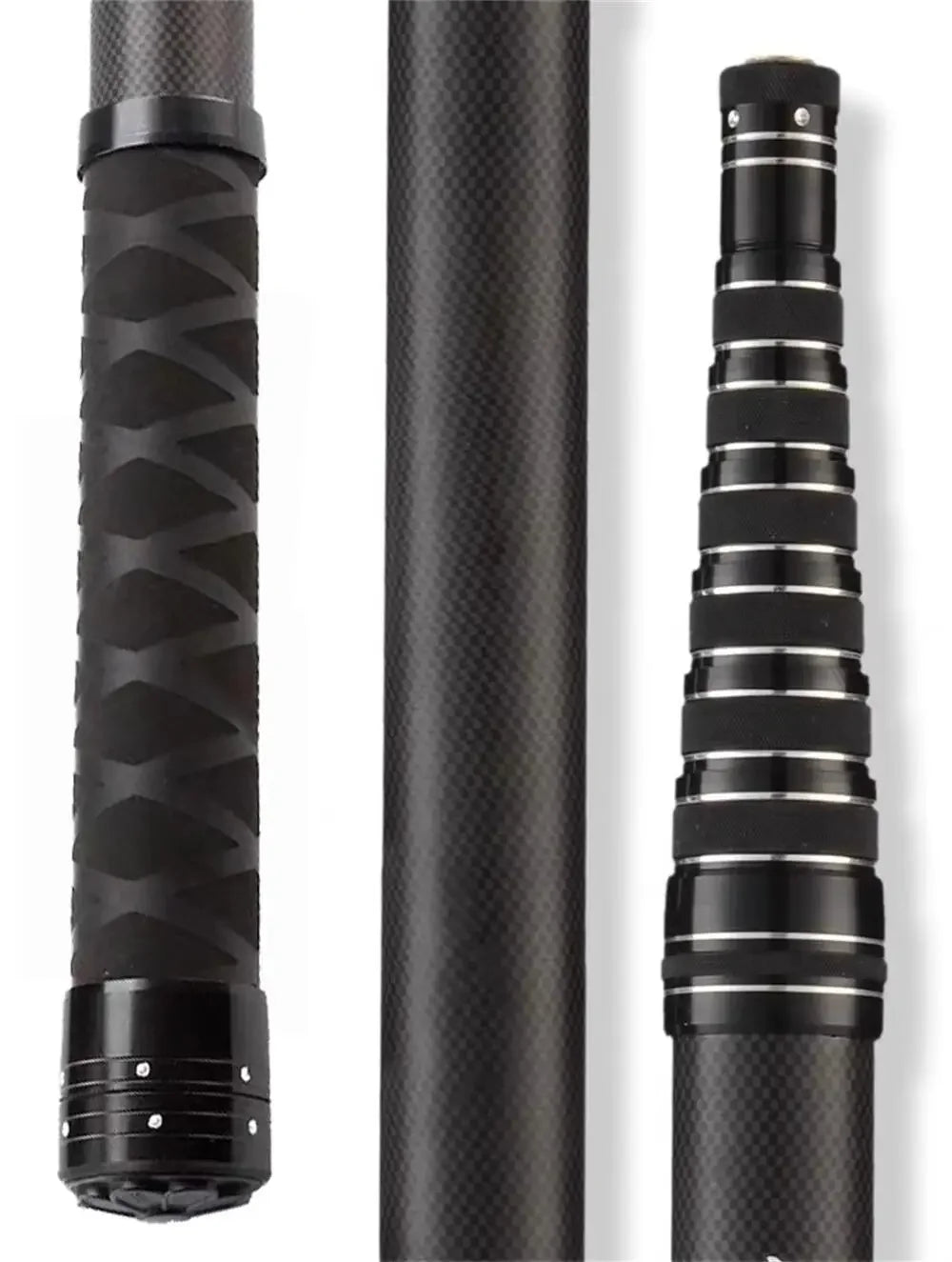 carbon fibre fishing landing net handle with anti-slip grip detail