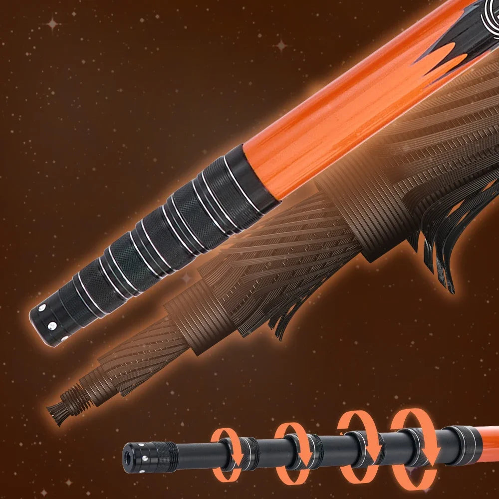 Carbon fibre telescopic landing net handle showing multiple extension sections