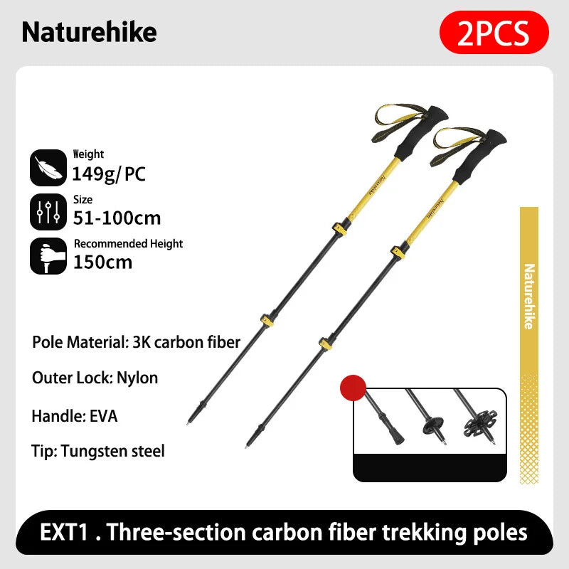 Two pack carbon fibre trekking poles adjustable length