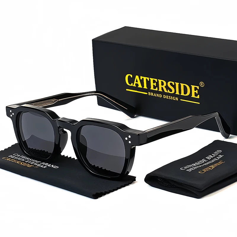 CATERSIDE black retro punk sunglasses with blue UV400 protective lenses and compact frame style
