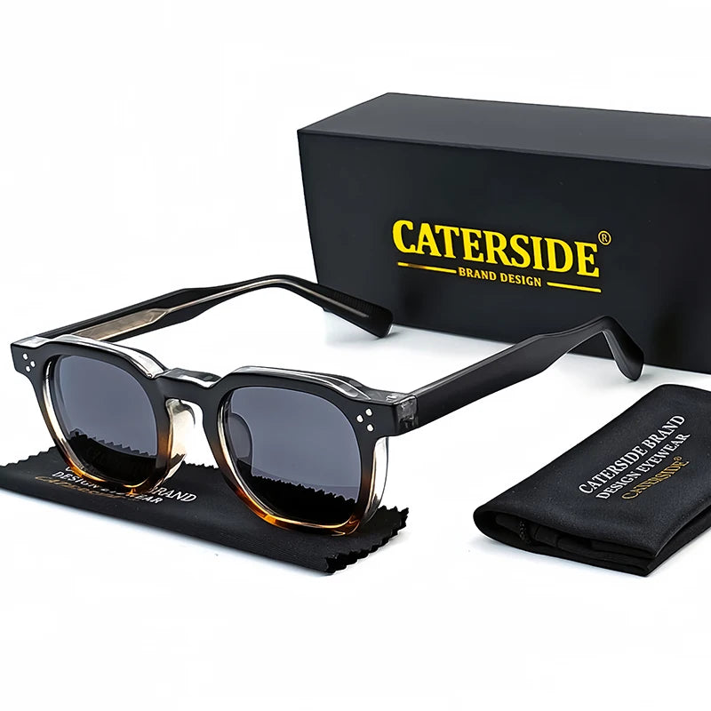 CATERSIDE black frame retro sunglasses with green UV400 lenses ideal for travel and casual wear