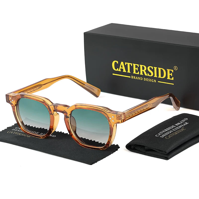 CATERSIDE gold square sunglasses with green UV400 lenses for classic style and outdoor protection
