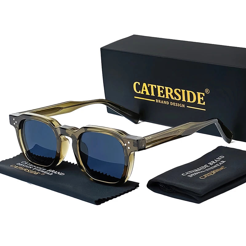 CATERSIDE small-frame green retro sunglasses with blue UV400 lenses and vintage-style hinges