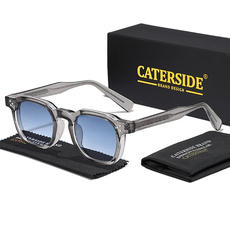CATERSIDE silver frame square sunglasses with blue UV400 lenses designed for travel and outdoor wear