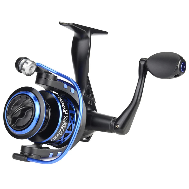 CENTRON spinning reel front view showing anodised aluminium spool and reinforced graphite rotor