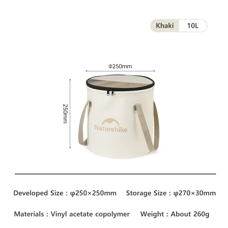 Collapsible camping bucket size and dimensions chart