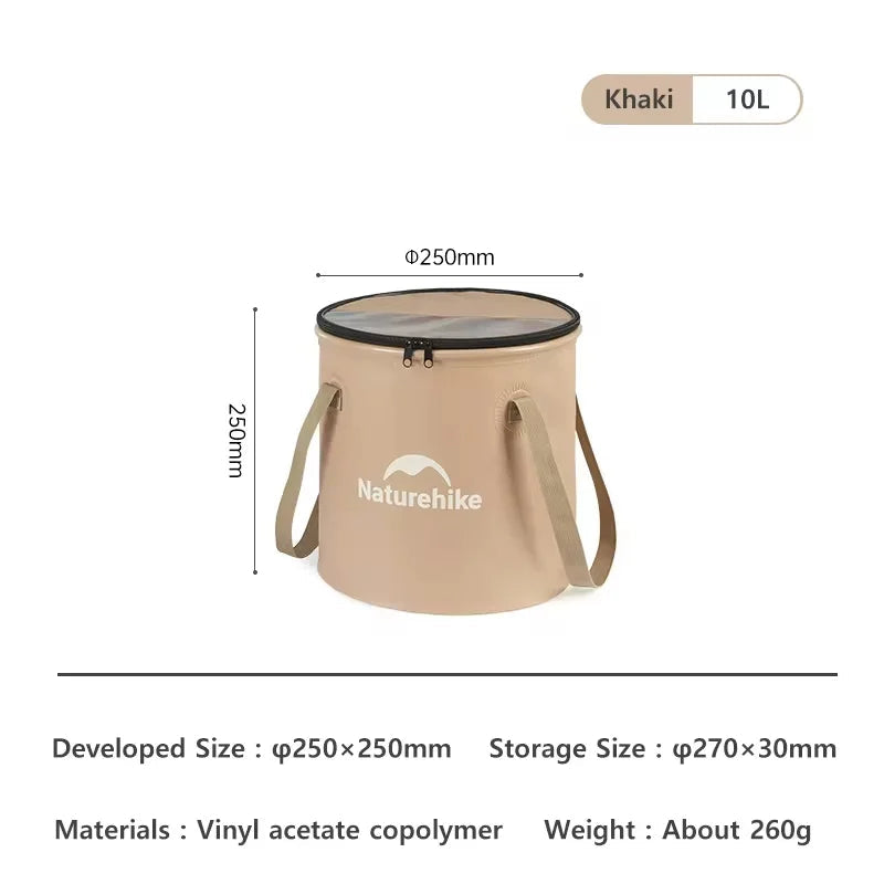 Collapsible camping bucket side profile view
