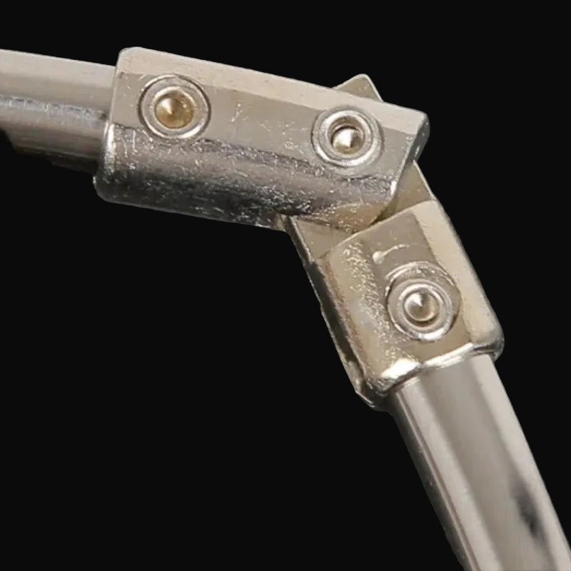 Collapsible landing net ring hinge joint shown in close up