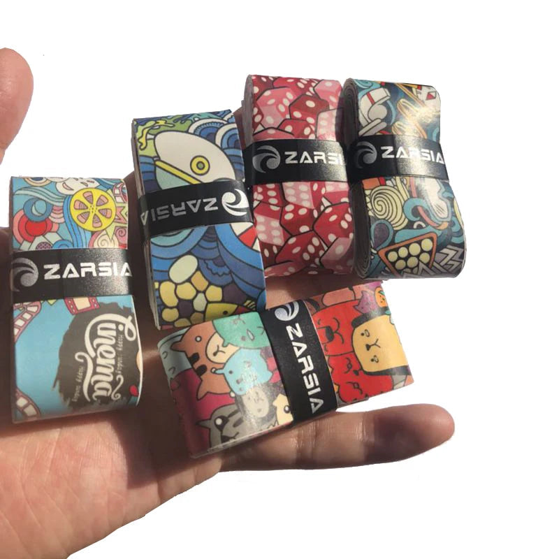 Colourful anti-slip grip tapes in assorted designs for fishing rods, bikes, and sports gear