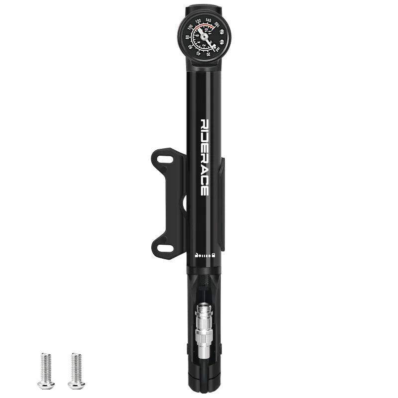 Compact bicycle hand pump shown from alternate angle