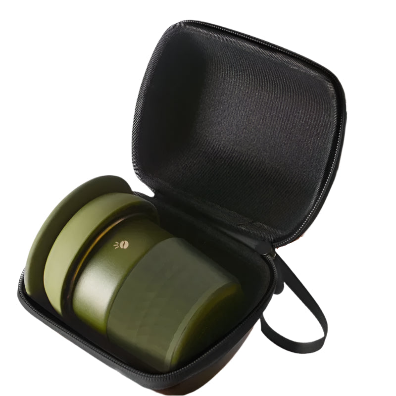 Compact five-piece coffee set with foldable silicone dripper and storage case for portable brewing