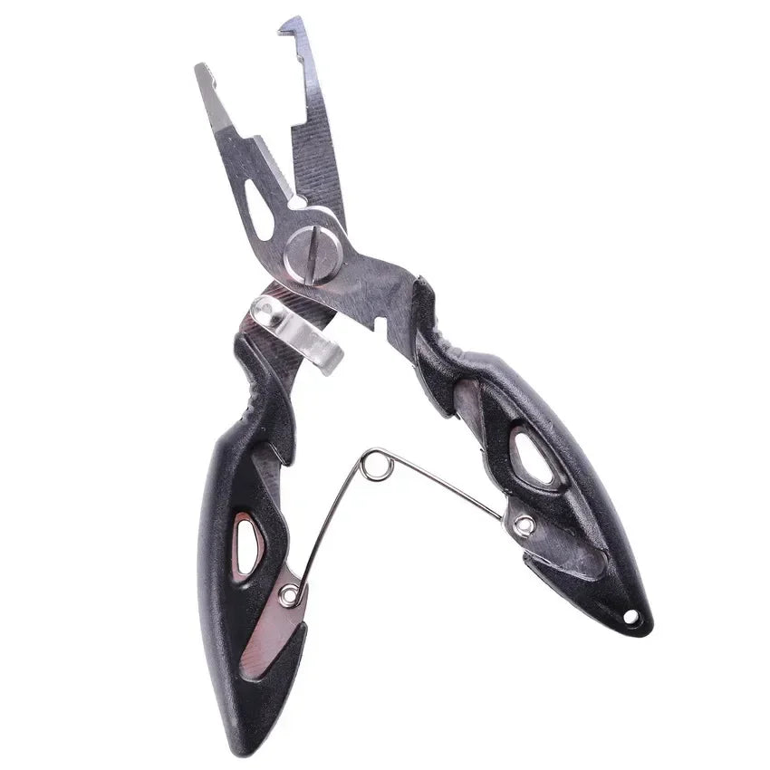 Compact stainless steel fishing pliers for tackle adjustments