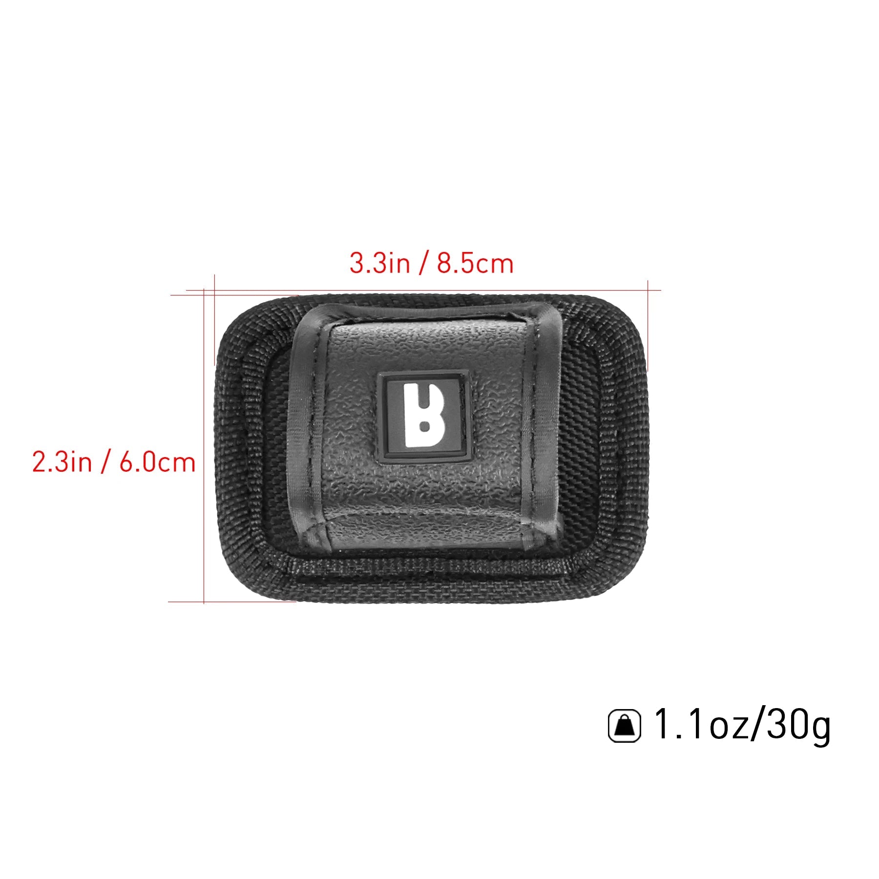 Product measurement diagram of nylon fly rod holder showing size and weight details