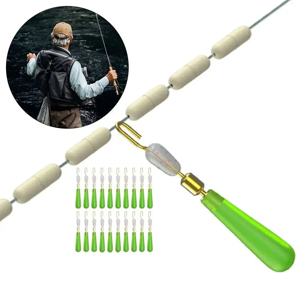 Angler using rotary copper head fishing float seats with silicone connectors in lake setup