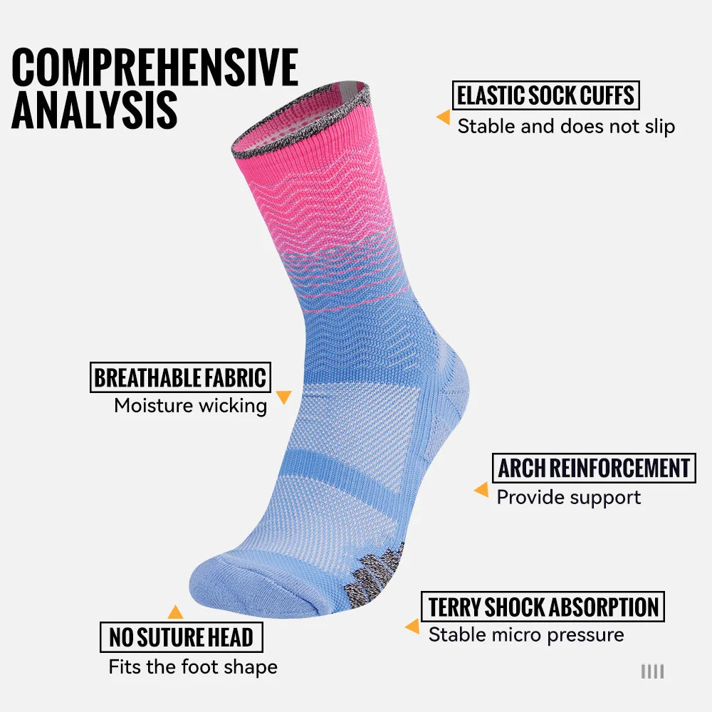 Cushioned athletic crew socks with shock absorption zones