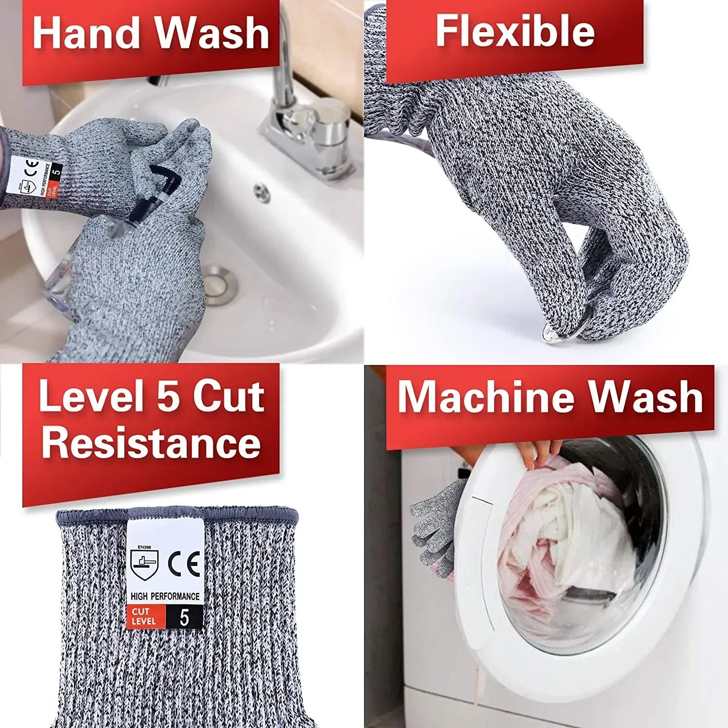 Cut resistant kitchen gloves level 5 machine washable