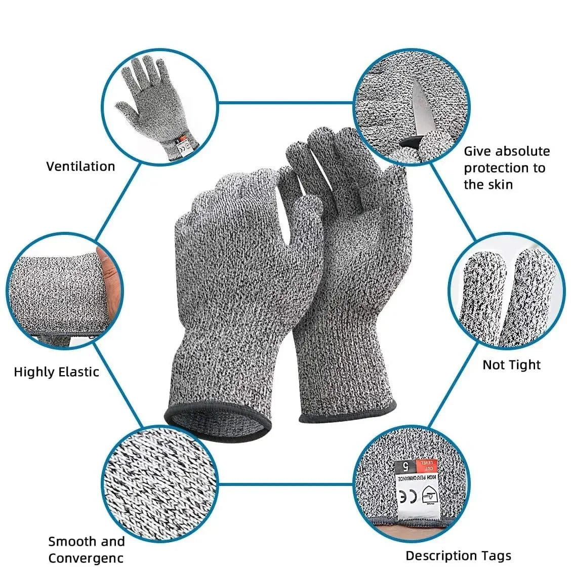 Cut resistant kitchen gloves material and fabric detail